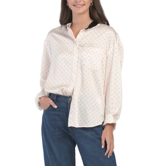 SANDRO Beige/Noir Polka Dot Long Sleeve Blouse - Picture 1 of 2